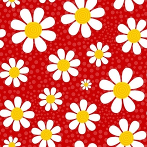 Large Scale White Daisies Daisy Flowers on Red