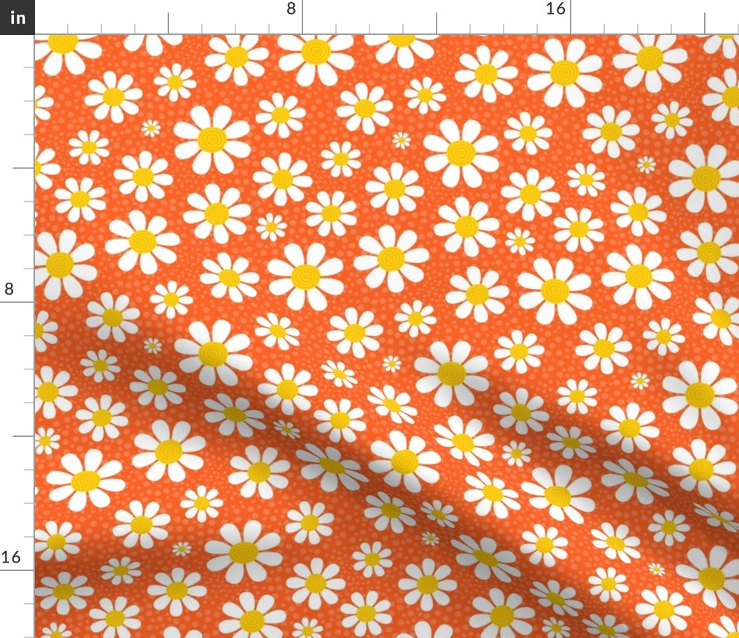 Medium Scale White Daisies Daisy Flowers on Orange