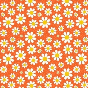 Small Scale White Daisies Daisy Flowers on Orange