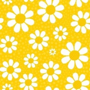 Medium Scale White Daisies Daisy Flowers on Yellow