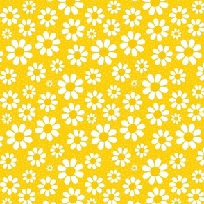 Small Scale White Daisies Daisy Flowers on Yellow