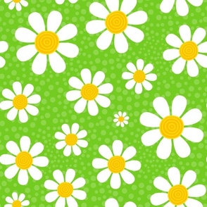Large Scale White Daisies Daisy Flowers on Bright Lime Green