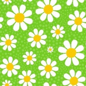 Medium Scale White Daisies Daisy Flowers on Bright Lime Green