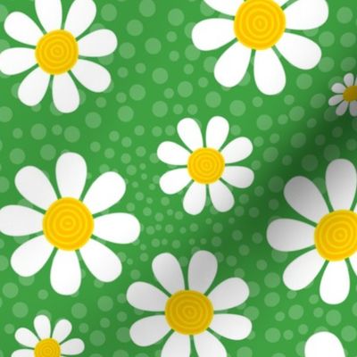 Large Scale White Daisies Daisy Flowers on Emerald Green