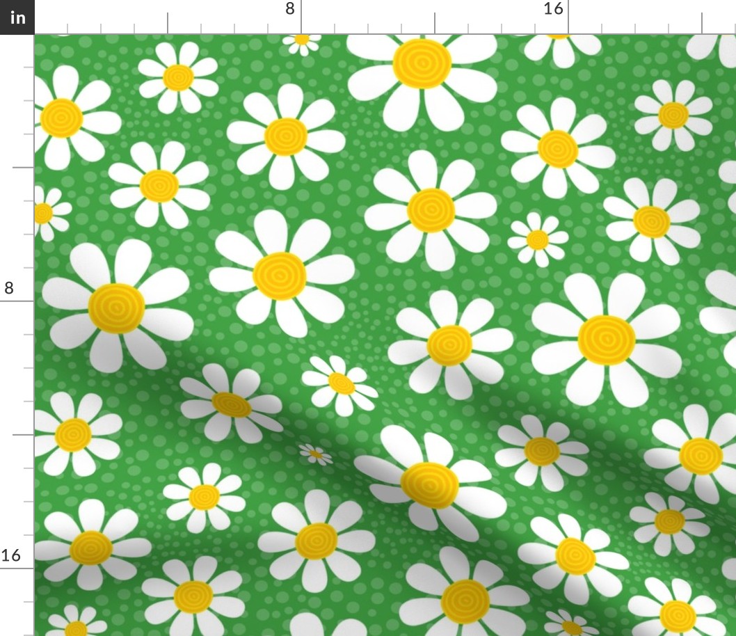 Large Scale White Daisies Daisy Flowers on Emerald Green