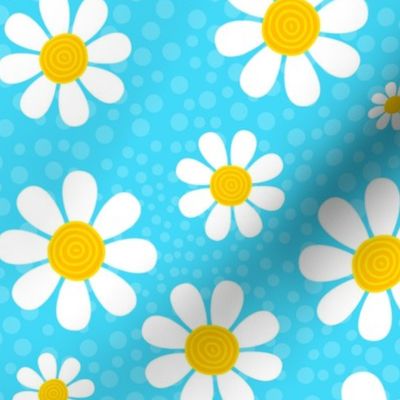Large Scale White Daisies Daisy Flowers on Bright Mystic Blue