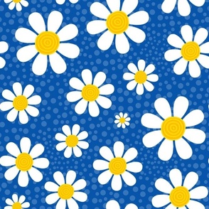Large Scale White Daisies Daisy Flowers on Blue