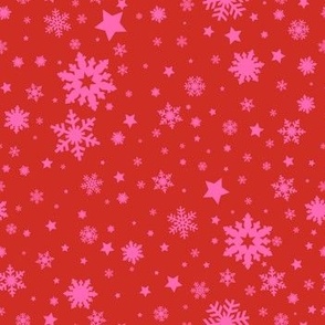 Simple Stars and Snowflakes in Red + Pink