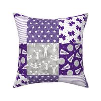 Cheer Wholecloth - cheerleading - bows, pom poms, megaphone - purple and grey  - LAD21