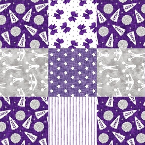 Cheer Wholecloth - cheerleading - bows, pom poms, megaphone - purple and grey (90) - LAD21