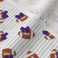 Football Cheer - Cheerleading bows - football - purple bows on grey stripes - LAD21