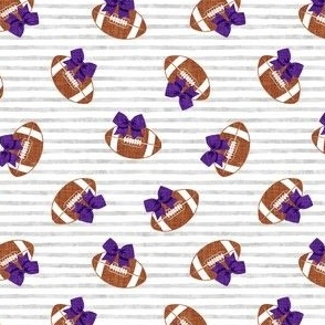 Football Cheer - Cheerleading bows - football - purple bows on grey stripes - LAD21