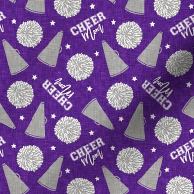 Cheer Mom - pom poms and megaphone - grey on purple  - LAD21