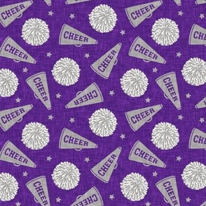 Cheer - Cheerleading - pom poms and megaphone - grey on purple - LAD21