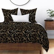 ( large ) Paisley, floral Paisley, flora, black, gold