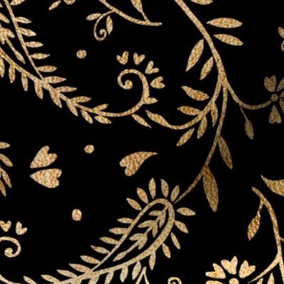 ( large ) Paisley, floral Paisley, flora, black, gold