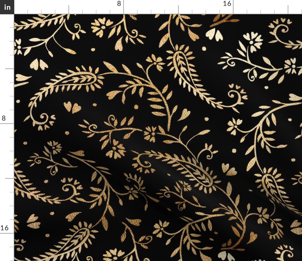 ( large ) Paisley, floral Paisley, flora, black, gold