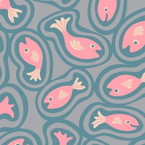 Teeming Fish Cute Sea Ocean Creatures in Pretty Pastel Pink Blue Gray - LARGE Scale - UnBlink Studio by Jackie Tahara