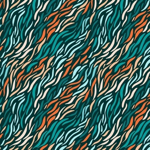 Abstract waves teal and coral on dark