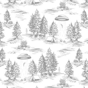 Small-Scale Gray & White Alien Abduction Toile de Jouy