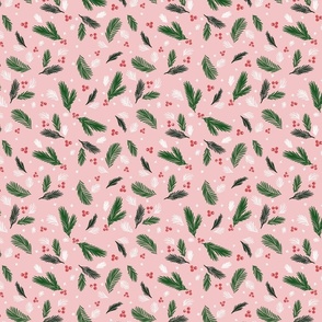 Pink and spruce botanical winter holiday pattern