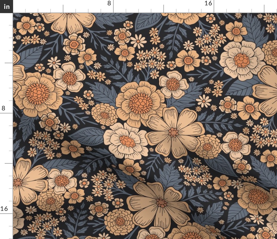 Floral w/ Peach & Blue-Gray Flowers