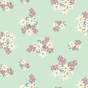 Dainty floral repeat design with Australian wildflowers on mint green