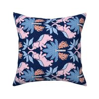 elephants/pink on dark blue/medium rotated