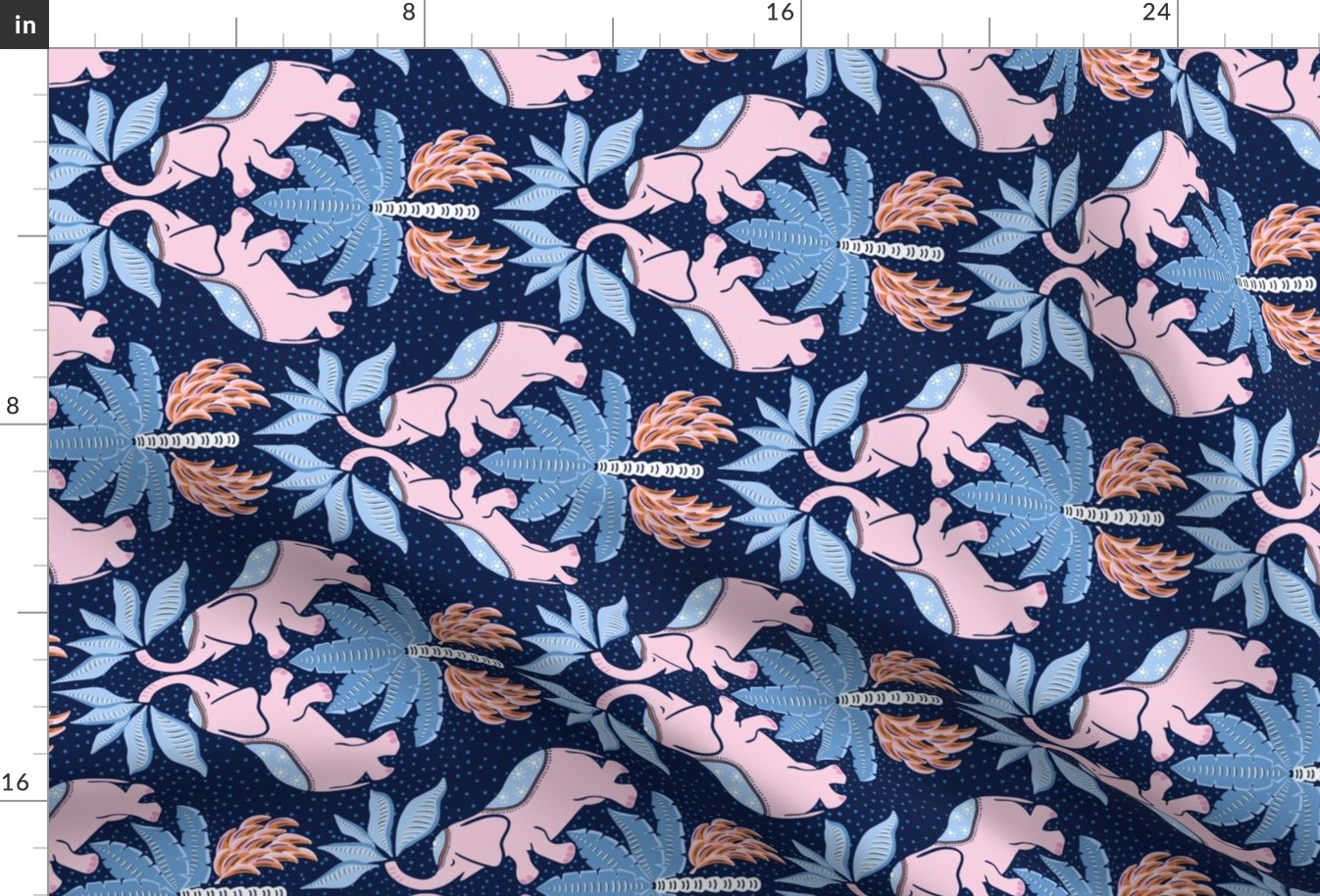 elephants/pink on dark blue/medium rotated