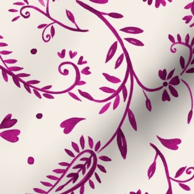 ( Large ) Paisley, floral Paisley, pinks, magenta