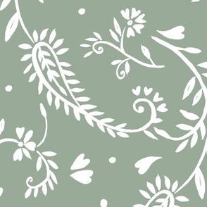 ( large ) Paisley, floral Paisley, sage green