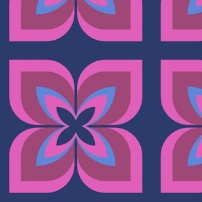 557 - Medium scale geometric floral  Fiery Frangipani -  in vibrant hot pinks and dazzling cobalt blues stylized tropical flowers, now available as home décor, fabric and wallpaper: scale suitable for pillows, curtains, bed linen and soft furnishings in 