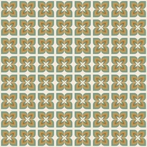 557 - Small scale Dancing Lei - award winning 2021 design in calming teal, caramel, mustard and cream,  stylized tropical flowers, now available as home décor, fabric and wallpaper: scale suitable for pillows, curtains, bed linen and soft furnishings in g