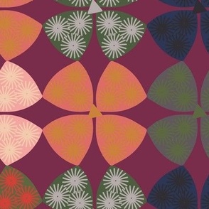 354 - Stylised textured four leaf clover/modern floral in multi-tones of fall colours - 100 Patterns Project: medium scale for home decor, bag linings, apparel, lampshades, pillows and more