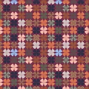 354 - Stylised textured four leaf clover/modern floral in multi-tones of fall colours - 100 Patterns Project: medium scale for home decor, bag linings, apparel, lampshades, pillows and more