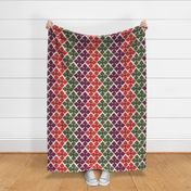 355 - Floral Zig Zag Path, bold and modern  in orange, plum and leaf green- 100 Pattern Project: jumbo scale for home decor, bed linen, duvet covers, bag making, soft furnishings, wallpaper