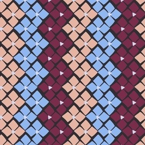 355 - Floral Zig Zag Path, bold and modern in plum, blush and pale blue - 100 Pattern Project: large scale for home decor, bed linen, duvet covers, bag making, soft furnishings, wallpaper