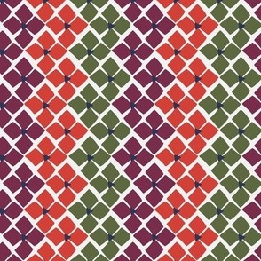355 - Floral Zig Zag Path, bold and modern in orange, plum and leaf green - 100 Pattern Project: scale for home decor, bed linen, duvet covers, bag making, soft furnishings, wallpaper