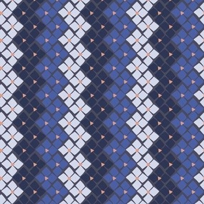 355 - Floral Zig Zag Path, bold and modern in navy blue, cobalt blue, grey and orange - 100 Pattern Project: scale for home decor, bed linen, duvet covers, bag making, soft furnishings, wallpaper