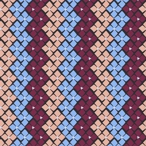 355 - Floral Zig Zag Path, bold and modern in plum, blush and pale blue - 100 Pattern Project: medium scale for home decor, bed linen, duvet covers, bag making, soft furnishings, wallpaper