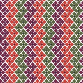 355 - Floral Zig Zag Path, bold and modern in orange, plum and leaf green- 100 Pattern Project: medium scale for home decor, bed linen, duvet covers, bag making, soft furnishings, wallpaper