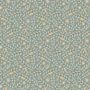S  - branches with oranges on grey - Nr.1. Coordinate for Peaceful Forest - 3.5" fabric / 2" wallpaper