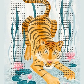 Year of the Tiger calendar 2022 on wallpaper / cream / vertical 