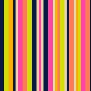 Bright stripes in neon colors hot pink midnight blue marigold orange papaya chartreuse lime and sand Medium scale