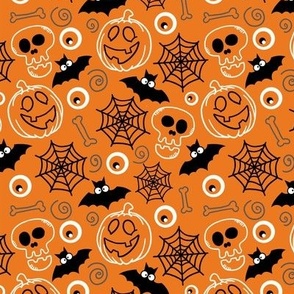Orange Halloween Skulls, Bats, and Spiderwebs