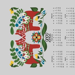 Dala Horse Scandinavian Folk Art Design 2022 Calendar on gray