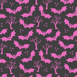 Pink bats spooky black Halloween Wallpaper