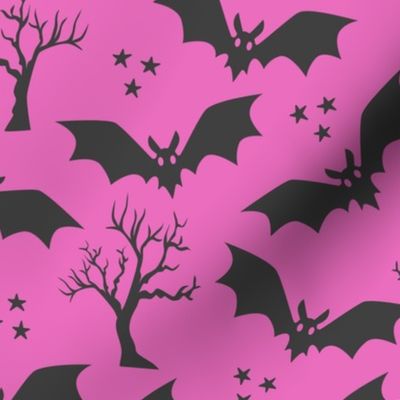 Black bats pink spooky Halloween Wallpaper