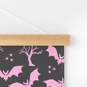 Pastel pink bats spooky black Halloween Wallpaper