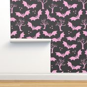 Pastel pink bats spooky black Halloween Wallpaper